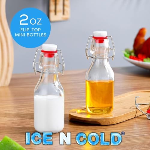 ICE N COLD Glass Swing Top Bottles | Flip Top Glass Bottles for Limoncello, Syrups, Oils, Vinegar, Extracts & Beverages | Airtight Reusable Glass Bottles (6-Pack, MINI (60ml | 2oz))