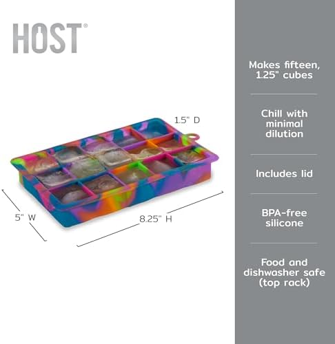 Host Ice Cube Tray with Lid, Makes 15 1.25" Cubes, Durable Silicone Trays, Perfect for Cocktails, Beverages, Mocktails, Iced Coffee, Tea, Infused Water, Kitchen Essentials, Set of 1, Colored Marble