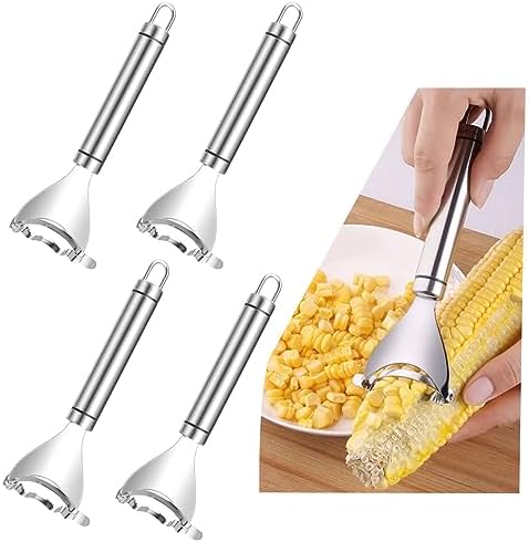 Stainless Steel Corn Peeler & Planer - 4 Pcs Set, Ergonomic Handle, Corn Kernel Remover, Magic Corn Stripper Tool