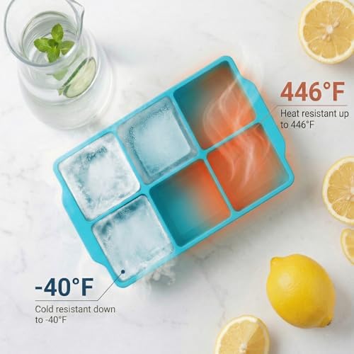 KitchFort® Large Silicone Ice Cube Tray (3-Pack) - 2" Big Ice Mold with Lid