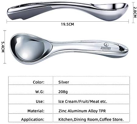 Heavy Duty Ice Cream Scoop, Commercial Ice Cream Scoop with Hook Longer Professional Antifreeze-Metal Easy-Grip Unbreakable,High Qality Zinc Alloy(Silver)