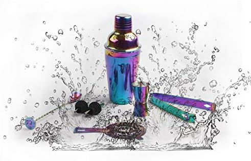 Stainless-Steel Rainbow-Cocktail-Shaker-Set 8PC Bartending-Tool - with Bartender Supplies Kit (550ML, Rainbow)