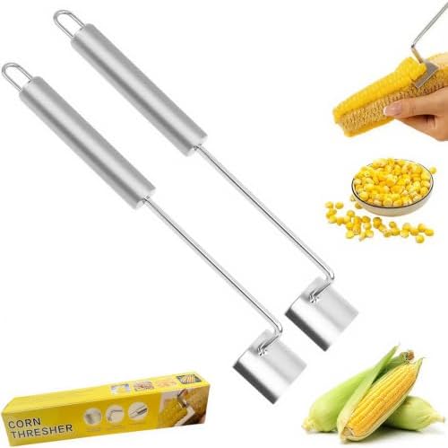 2026 Upgrade Stainless Steel Corn Cob Stripper Tool, Long Handle Corn Kernel Remover, Easy Corn Off The Cob Cutter Peeler for Kitchen, Restaurant, Outdoor Cooking (2pcs)