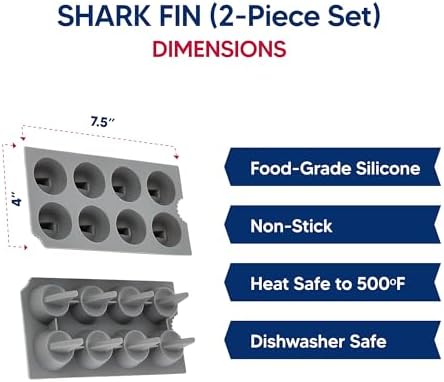 HIC Kitchen Silicone Shark Fin Ice Tray, Non-Stick, Set of 2, Each Tray Makes 8 Shark Fins