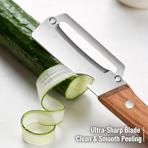 2-in-1 Vegetable Peeler & Julienne Shredder, Stainless Steel Wooden Handle