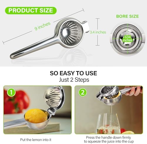 Vakoo Stainless Steel Lemon Squeezer, Built-In Seed Strainer, X-Large