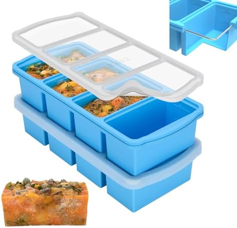 2 Cup + 1 cup Silicone Freezer Trays With Lid, Soup Freezer Container,Large Ice Cube Molds With Reinforced Steel Ring Top Perfect for Freezing Soups, Lasagnas, Casseroles.Dishwasher -Safe