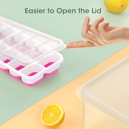 DOQAUS Ice Cube Tray with Lid and Bin,4 Pack Ice Cube Trays for Freezer