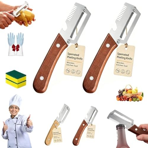 Ultimate Kitchen Multi Tool Peeler, Precision Peeler Pro, Solid Wood Non-Slip Handle, 3 in 1 vegetable peeler set, 2.5 mm Zero Pressure Peelers, for Cane, Potato, Fruit, Easy to Clean (2 PCS A)