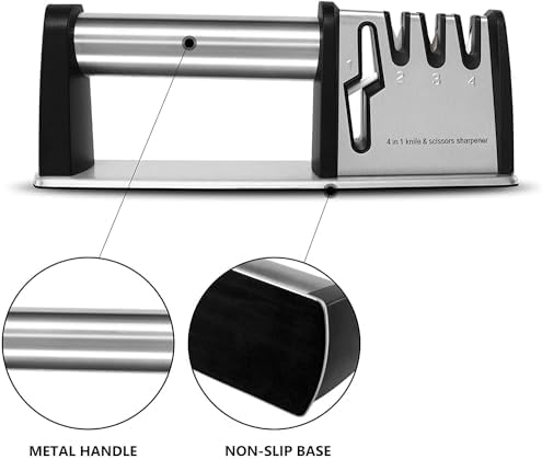 Knife Sharpeners, Kitchen Blade and Scissors Sharpening Tool, Professional Manual Knife Sharpener for Kitchen Knife, 4 in 1 Chef's Kitchen Knife Accessories