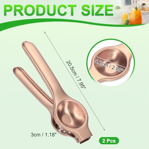 uxcell 2Pcs Metal Lemon Squeezer, Stainless Steel Citrus Fruit Juicer Handheld Lemon Juicer Squeezer Manual Press Professional Hand Kitchen Tool for Lemon Citrus Juicing, Rose Gold