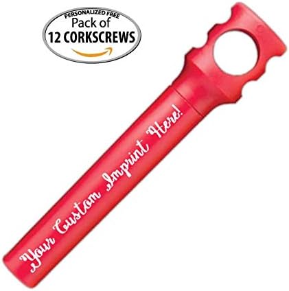 Personalized Pocket Corkscrew - Wine Bottle Opener- Custom Printed Name - Imprinted with Your Name, Logo or Message - Great Gift Ideas - FREE PERZONALIZATION - 12 Corkscrews per Box (Red)