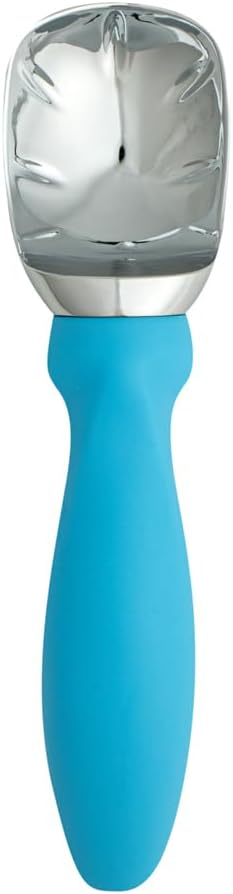 Restaurantware Comfy Grip 7.9 x 2 Inch Kitchen Ice Cream Scoop 1 Heavy-Duty Ice Cream Disher - Ergonomic PP Handle Dishwashable Blue Metal Ice Cream Spade With Lid Opener Notch Multi-Use