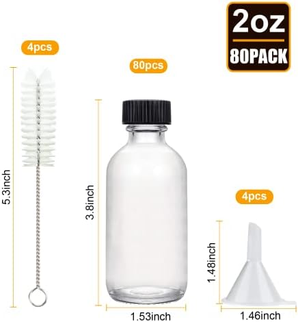 Maredash Small Clear Glass Bottles with Lids, 2 oz Glass Containers 80 Pack