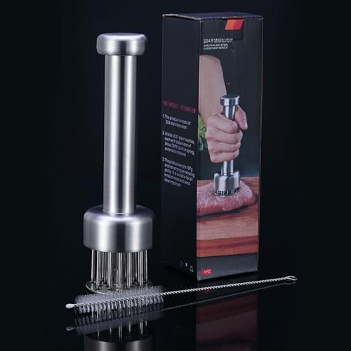 Stainless Steel Meat Tenderizer, Needle Ultra Sharp 21 Blades Meat Tenderizer Tool,Compact Cooking Tool for Meat Piercing, Tenderizing Steak, Beef, Chicken, Pork, Barbecue, Small Meat Grinder