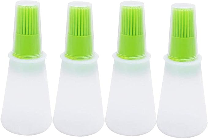 4 pcs Silicone Oil bottle brush， BBQ/Pastry Basting Brushes,Silicone Cooking Grill Barbecue Baking Pastry Oil/Honey/Sauce Bottle Brush (green)