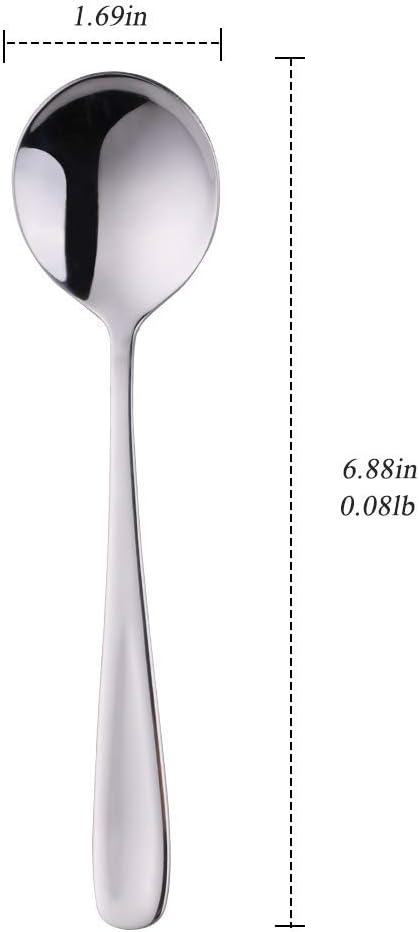 Buyer Star Bouillon Spoon Sets, 7-Inch Round Soup Spoons, Stainless Steel Finished Table Dinner Spoons