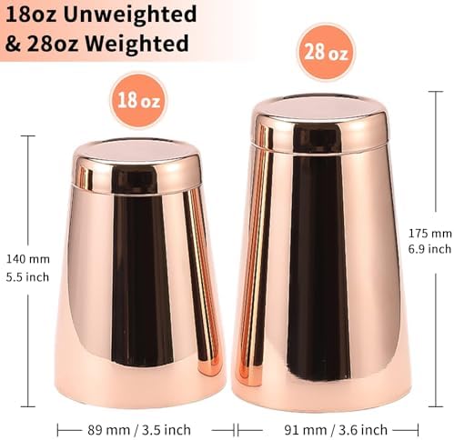 Stainless Steel Pro Boston Shaker - 2 Piece Unweighted 18oz & Weighted 28oz Martini Drink Shaker Kit for Bartender - Copper