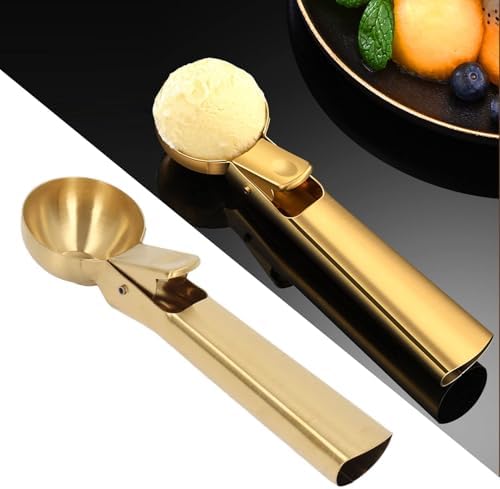 Ice Cream Scoop, Ice Cream Scooper Stainless Steel Ice Cream Ball Spoon for Fruit Frozen Yogurt Ice Cream Scoops gold ice cream scoop (Gold)