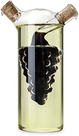 Twine 2-In-1 Oil and Vinegar Cruet Bottle with Cork Stoppers, Olive Oil and Balsamic Vinegar Dispenser, Hand Blown Glass, Pack of 1