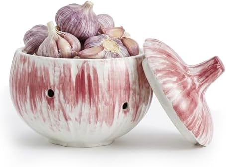Garlic Keeper, Ceramic Garlic Keeper with Lid, Garlics Holder Countertop