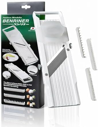 Benriner Japanese Mandoline Slicer – Vegetable Slicer with 4 Stainless Steel Blades, BPA-Free Adjustable Vegetable Cutter – Official US Version with Authentic Retail Packaging