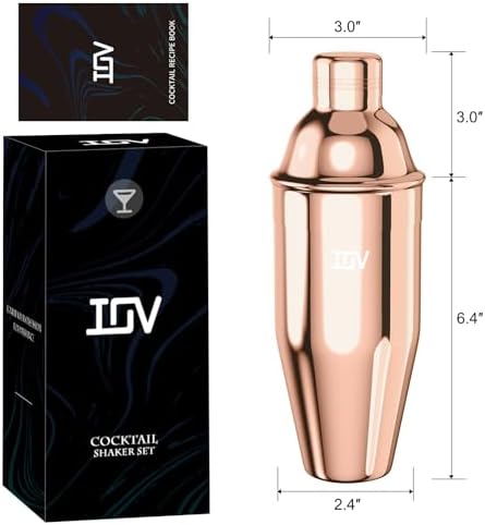 IOV Cocktail Shaker, 24 oz Martini Shaker, Drink Mixer with Built-in Strainer, Professional Stainless Steel Margarita Alcohol Shaker with Cocktail Recipe Guide, Bartender Kit Gifts, Rose Gold