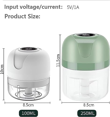 USB Rechargebale Electric Garlic Grinder, Wireless Mini Chopper for Kitchen, Portable Garlic Mincer Food Processor, for Chopping Garlic, Ginger, Chili, Onion, Etc Kitchen Tools (250ml/Green)