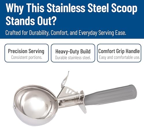 Carlisle FoodService Products 60300-8 Stainless Steel Portion Control Disher Scoop, 4 oz, Gray, Pack of 12