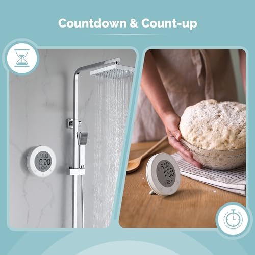 KADAMS Shower Clock Waterproof Bathroom Timer – Digital Wall Clock with Countdown, Magnetic Kitchen Clock with Temperature & Humidity, Suction Cup for Kids Shower Spa Cook Bath (Peal)