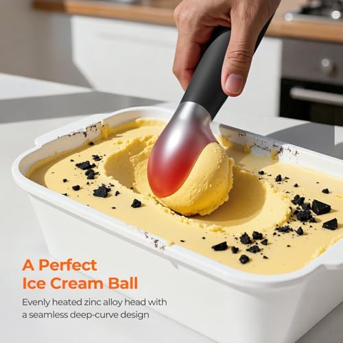 Heated Ice Cream Scoop with On/Off Switch, Electric Ice Cream Scooper for Hardened Ice Cream, Gelato, Sorbet, Melon, Waterproof IPX7, Handheld Heating Up to 160°F, Rechargeable with LED Display, Black