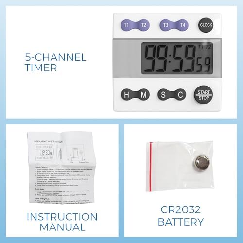 Sper Scientific Portable Digital Kitchen Timer 810015 for Cooking and Baking with Loud Alarm, 4 Channel Timer, Large Display Digital Lab and Cooking Timer, Classroom Timer for Teachers and Students