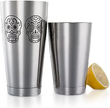 Barfly Skull Cocktail Shaker Tin Set (18 oz and 28 oz),Stainless Steel, Skull,M37009SKU