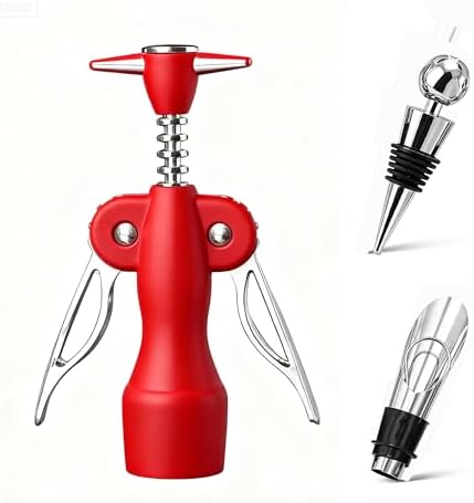 Beauty Inspired Corkscrew Wine Opener Set with Bottle Stopper and Aerator Pourer Dual Wing Design