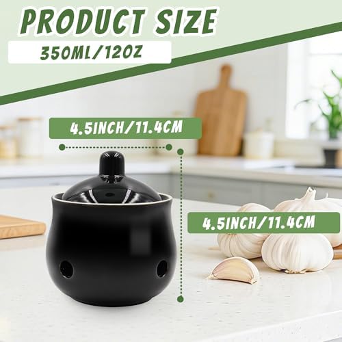 Small Garlic Keeper for Counter, Ceramic Garlic Holder Storage Jar with Lid