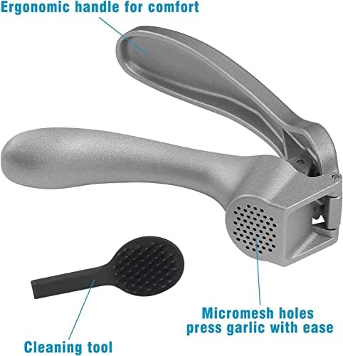 Pamperεd Chεf Garlic Press, Garlic Mincer Easy-squeeze Ergonomic Handle, No Need To Peel, Rust Proof, Professional Ginger Press & Garlic Crusher with Handy Cleaning Brush- Dishwasher Safe
