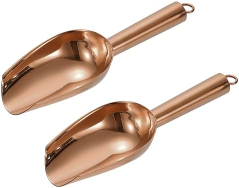 uxcell 2pcs Metal Ice Scoop,7.1 inch Stainless Steel Ice Scooper for Kitchen Party Bar Wedding Use, Rose Gold