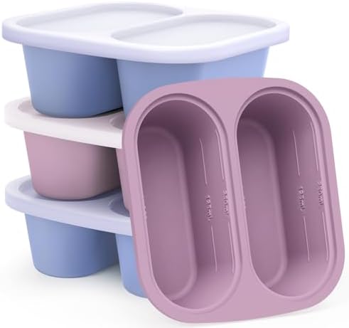 Mossime 1 Cup Silicone Soup Freezer Molds with Lids, Blue/Purple, 4-Pack