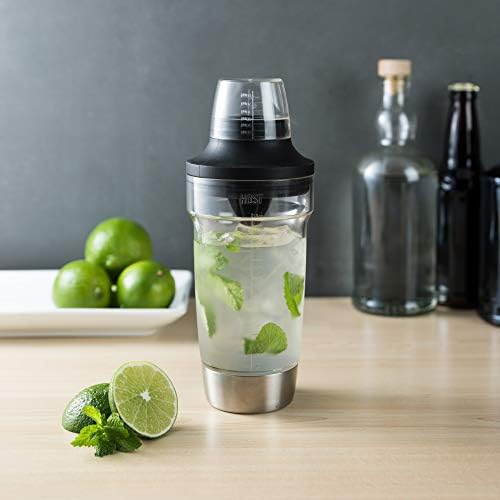 Host All in One Cocktail Shaker Set with Measurements, Reamer, Bottle Opener, Strainer and Jigger for Cold Brew Cocktails, Home Bar, Bartending, Camping, Picnic, Outdoor Party, On the Go, 18 oz