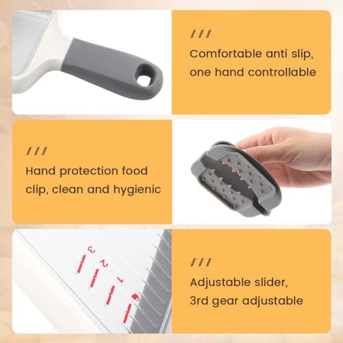 Handheld Mandoline Slicer with Adjustable Blade,3-Thickness (1mm-3mm) Slicer Vegetable Cutter with Safety Hand Guard Potato Onion Tomato & Cucumber Slicer for Salad, Easy to Clean