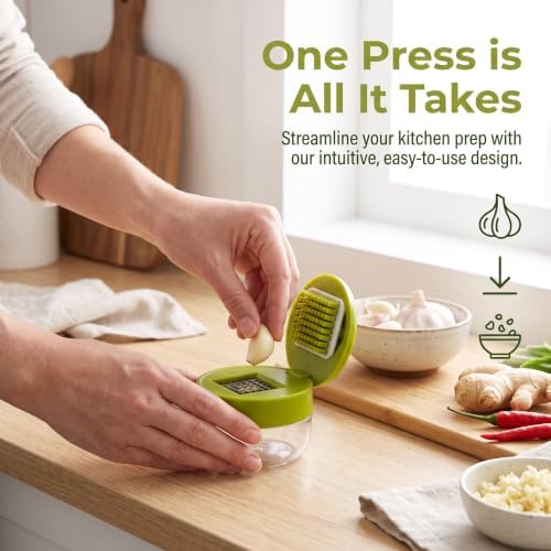 Manual Garlic Twister and Ginger Mincer Tool, Garlic Press and Chopper with Container Manual Garlic Cutter for Garlic, Onion, Ginger, Herbs, Nuts Kitchen Gadget (1 Psc)