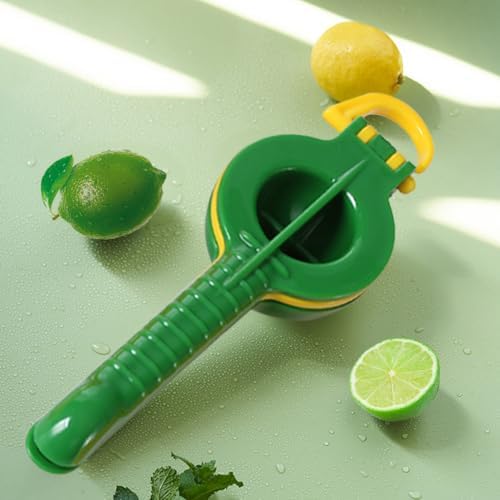 Handheld Lemon Squeezer Plastic 2-in-1 Lemon Squeezer Manual - Sturdy, High Juice Yield and Easy to Clean & Use, Lime Juicer Squeezer for Kitchen, Cooking, Cocktails & Baking, Green