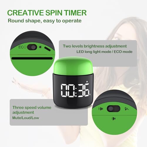 Large Display Digital Timer Stopwatch, Retro Manual Twist Table Count Down & Up Game Timer, Easy to use, Night Light Silent & Sound Timers for ADHD Study Work Kitchen Classroom Yoga Gym (Grass Green)