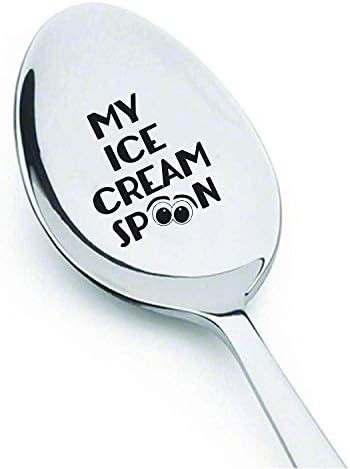 Gifts for him and her-My ice cream spoon engraved stainless steel ice cream and dessert spoons, kitchen utensils-7 inches