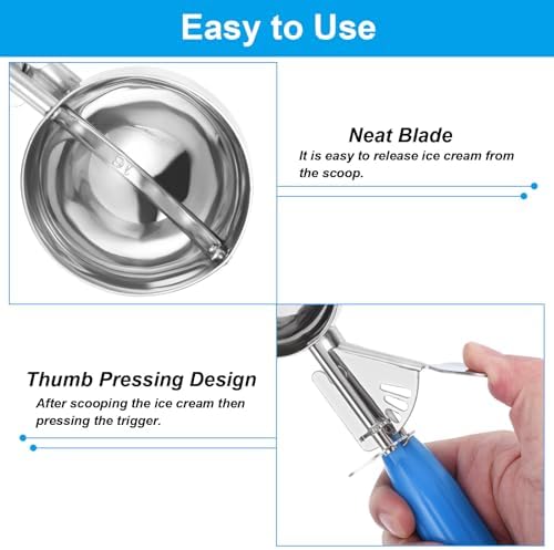 PATIKIL 2 Ounce Ice Cream Scoop with Trigger, Stainless Steel Portion Cookie Scoop with Thumb Trigger for Cookie Dough Cupcake Batter Baking, Blue 60ML