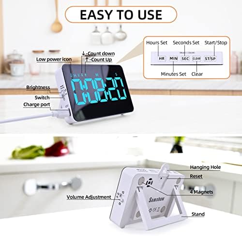 Samshow Rechargeable Digital Kitchen Timer, Ice Blue, 5 Inch
