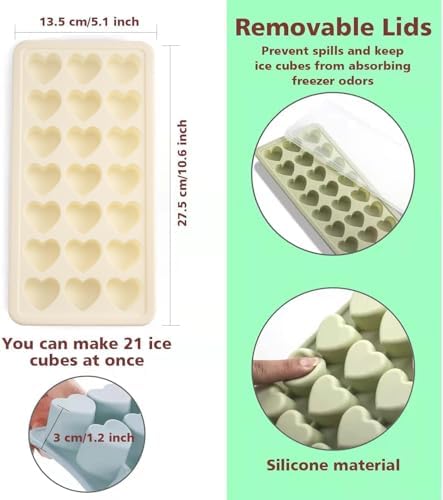 Heart Shape Ice Cube Tray, 21 Holes Silicone Ice Cube Mold with Removable Lid Flexible for Whiskey Cocktail Chocolate (White)