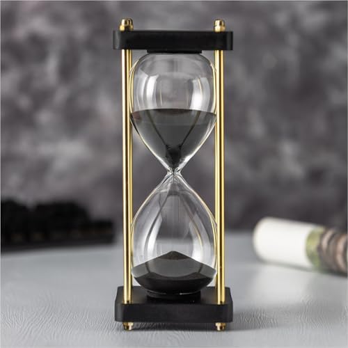 Hourglass Timer 60 Minute, Golden Wooden Sand Timer, Black