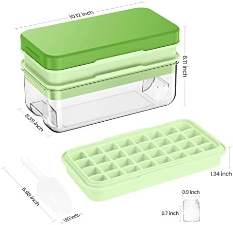 PHINOX 1" Ice Cube Tray with Lid and Bin, Easy Release 64 Cubes for Freezer