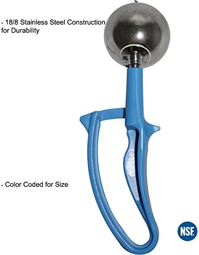Tiger Chef 2-Oz. Blue Easy Grip Left & Right Ergonomic Squeeze Handle Ice Cream Scooper, All-purpose Stainless Steel Dishers For Ice Cream, Cookie Dough, Meat Balls, Rice, etc. NSF Certified